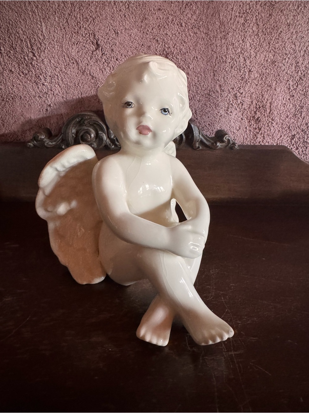 vintage glazed ceramic cherub angel figurine